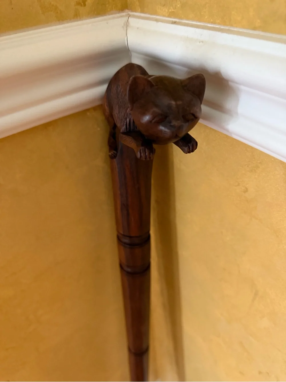 Antique Handcrafted Mahogany Cat Walking Stick